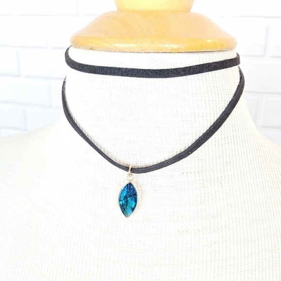 Double Faux Suede Blue Marquise Rhinestone… - Picture 2 of 3